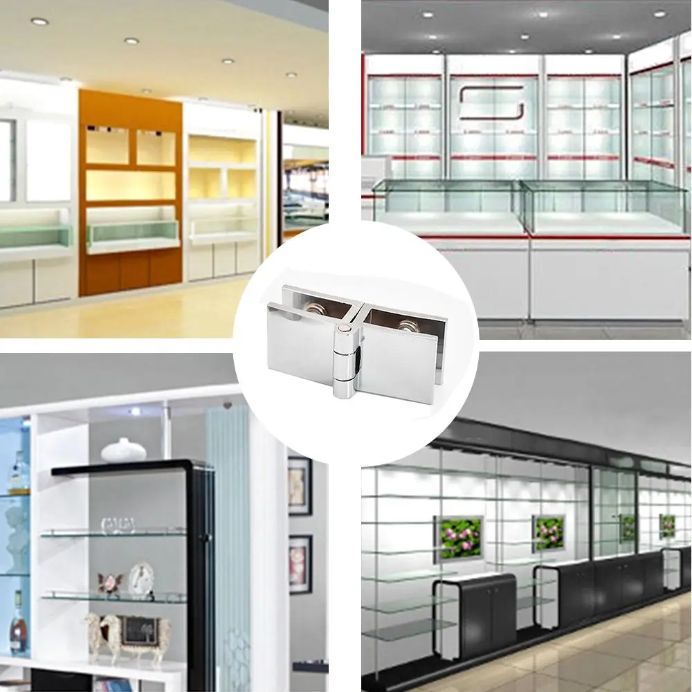 90 180 Degree Bilateral Clip Home Easy Install Glass Clamp Zinc Practical Durable Cabinet Door Hinge Bathroom Furniture Cupboard |