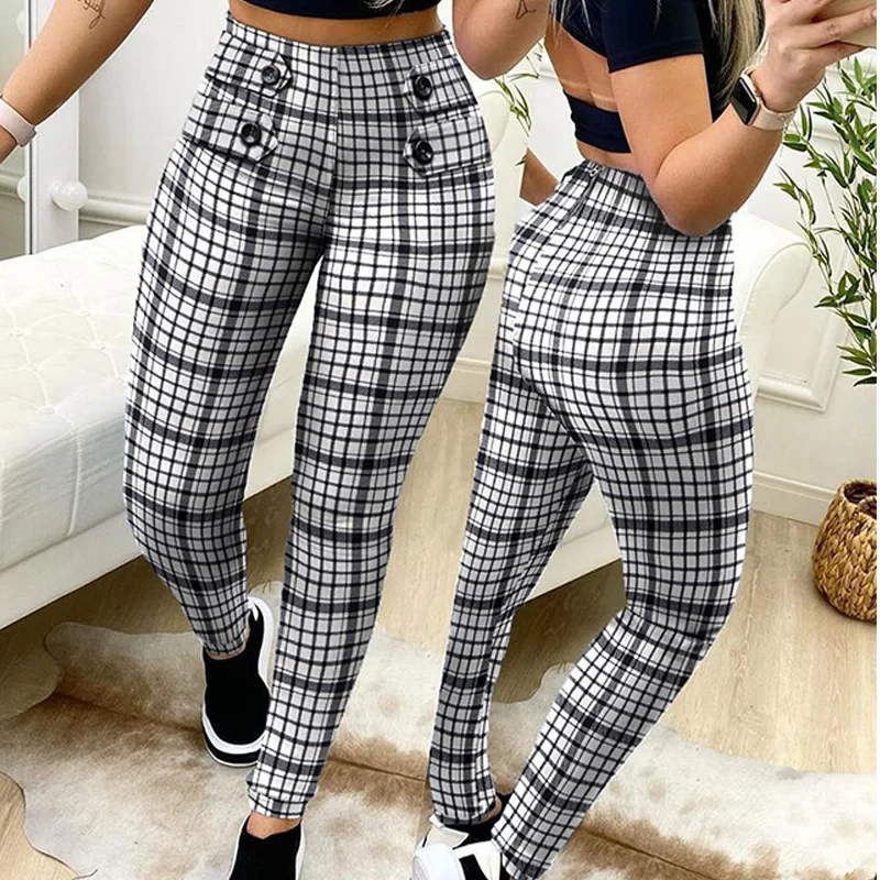 

Women Casual Blue Jeans (with Belt) Plaid Hollow Out Slim High Waist Sexy Pants for Women Streetwear Women