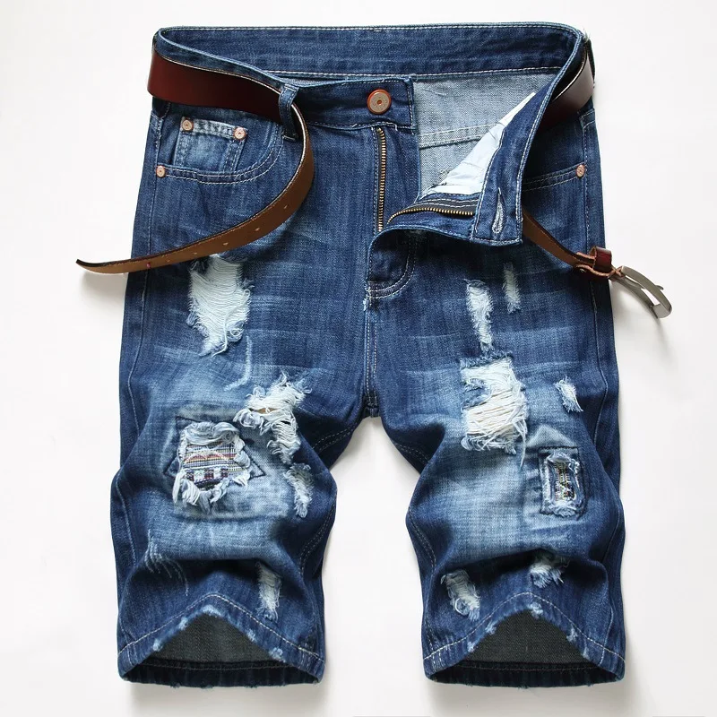 

2021 Summer New Fashion Men's Ripped Short Homme Masculino Jeans Casual Slim Fit Cotton Denim Short Jeans Male Brand Clothes 42
