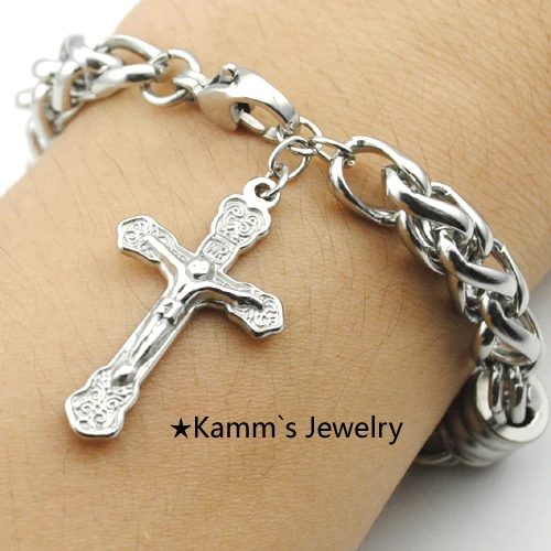 AMUMIU Модный Крест Распятие Иисуса шт браслет с шармами 21 5 см * 10 мм Rope Chain мужские