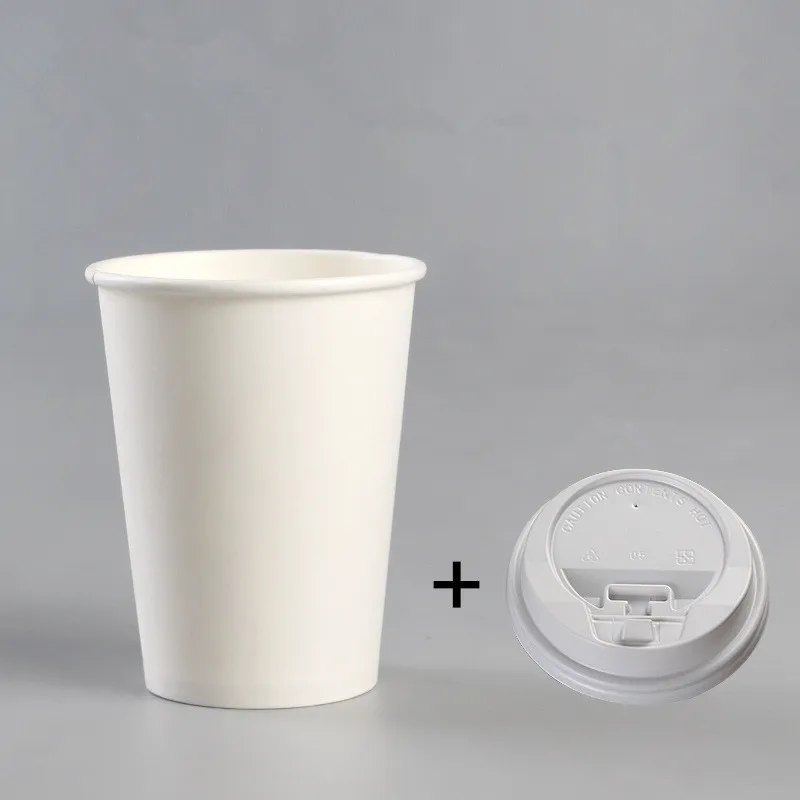 cup and black lid 50 шт Высокое качество белые одноразовые кофейные чашки холодный горячий напиток на вынос упаковочные бумажные стаканчики с крышкой и крафт-бумажный рукав - Цвет: cup and black lid
