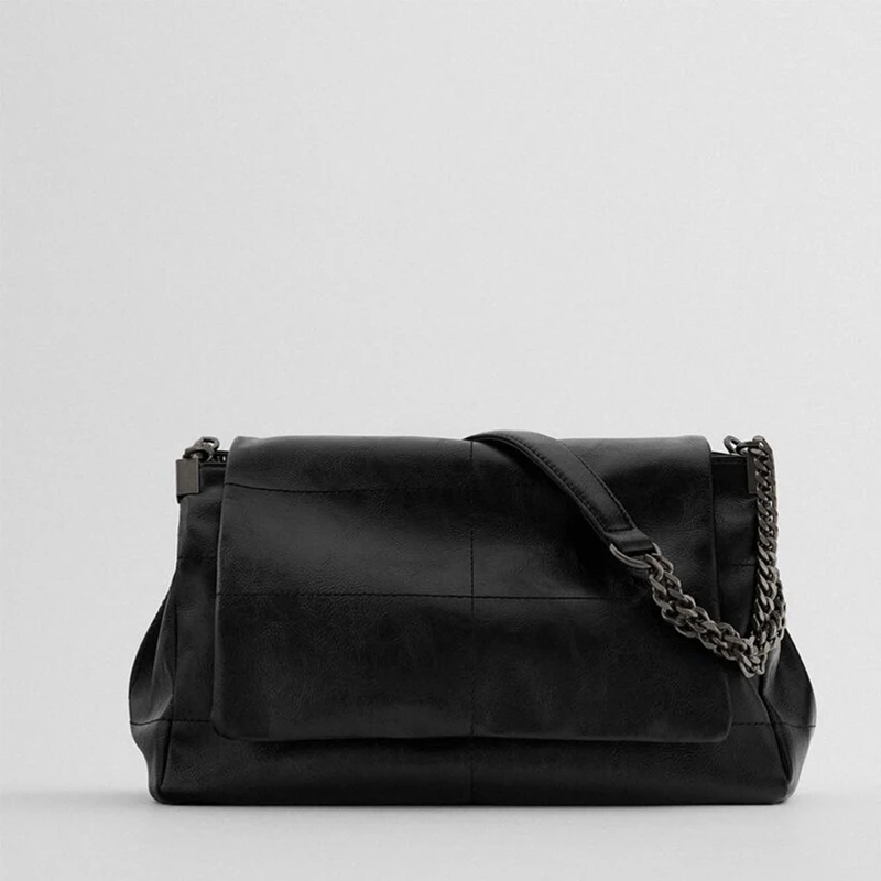 

Women Vintage Solid Color Chain Soft Leather Shoulder Handbags 2020 New fashion Messenger Bags Soft Flap Women Purse and purse