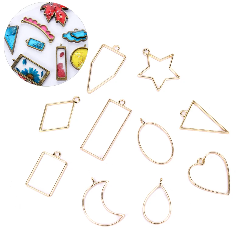 10Pcs Assorted Geometric Hollow Pressed Flower Blank Resin Frames Pendant Bezel Setting Jewelry Findings Making | Украшения и