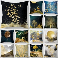 4545cm golden leaf elk tree pattern cushion cover soft polyester pillowcase bedroom car home decoration pillowcase