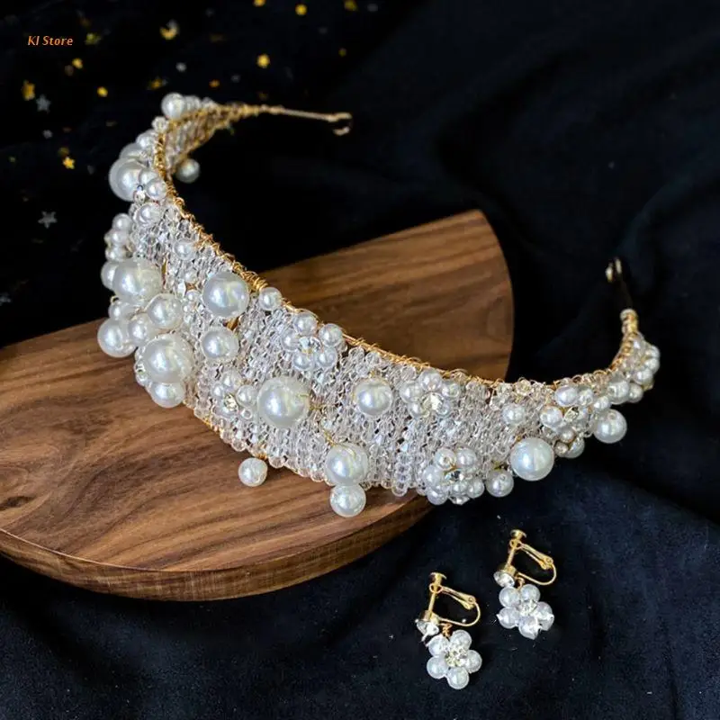 Корейский набор с крупными жемчужинами и кристаллами повязка на голову для