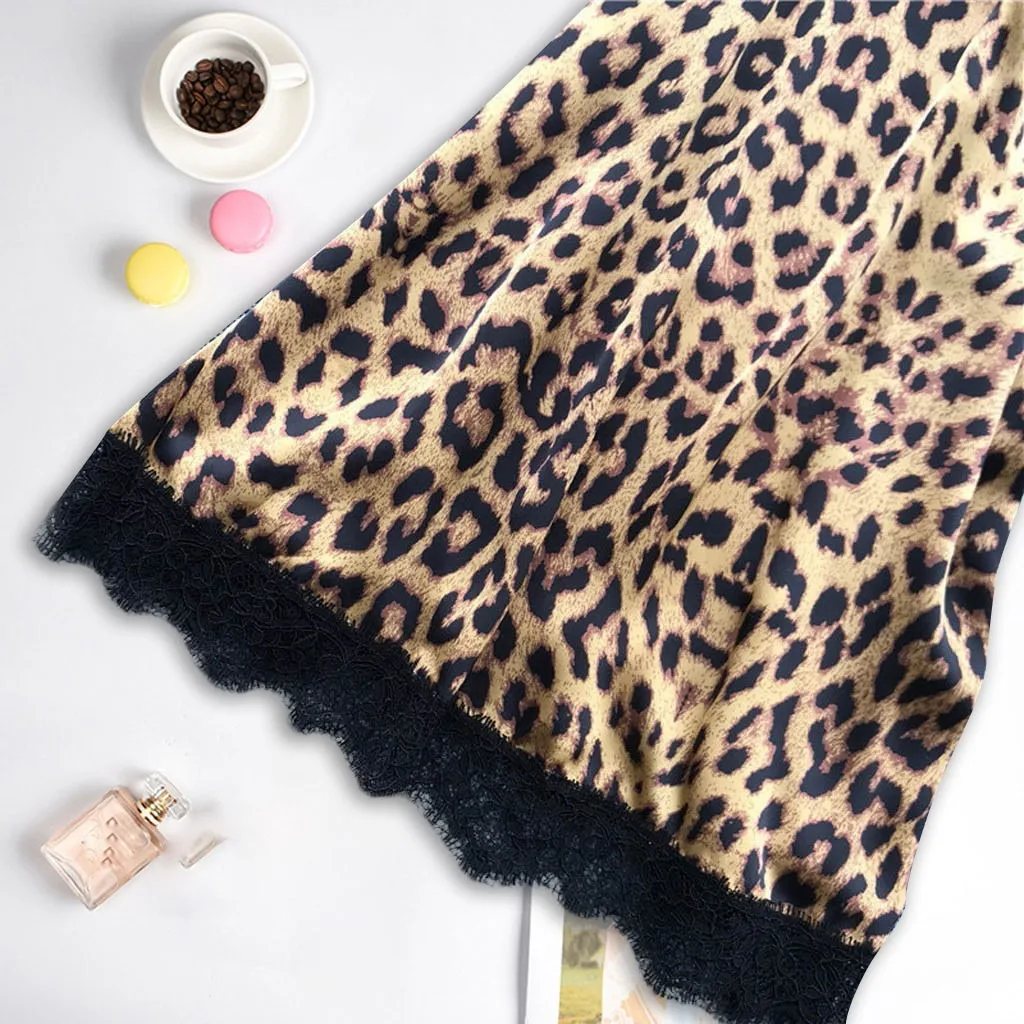 Пижамный комплект Леопардовый из 3 предметов атласный Шелковый кардиган ночная