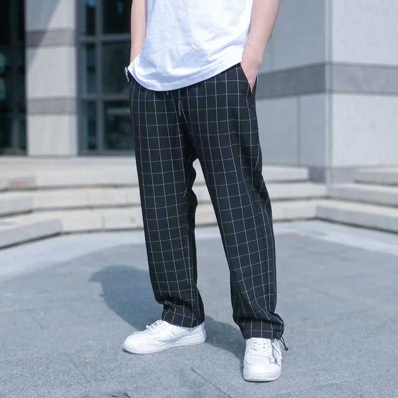 

SILENSTORM Techwear Men's Black Check Plaid Pants Wide Leg Jogger Hip Hop Style Punk Fashion
