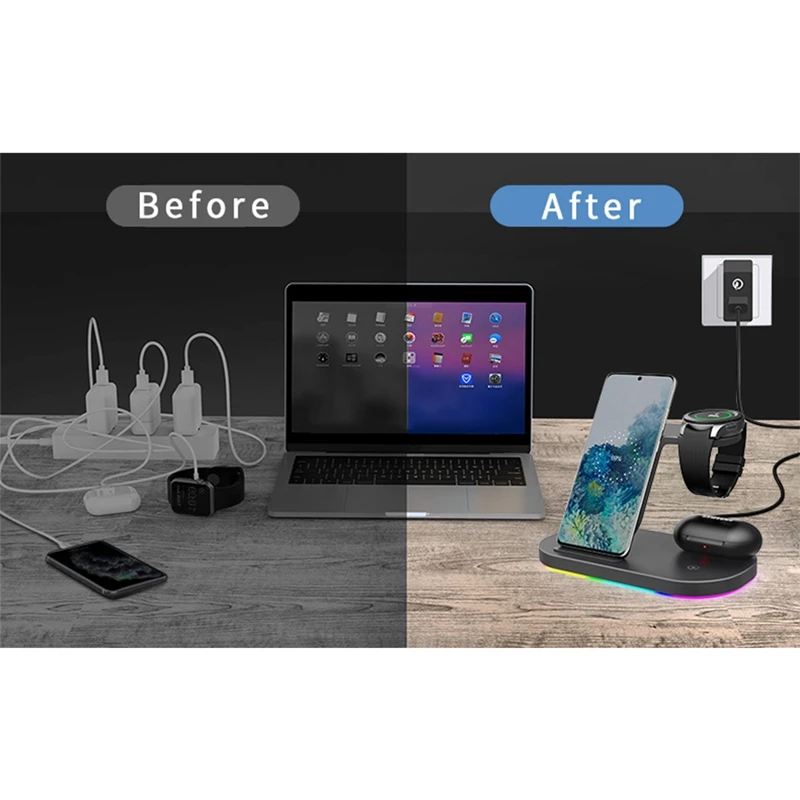

15W 3in1 Wireless Qi Fast Charger Stand for iPhone 11/12/XS/XR/X/8 Charging Dock Station for Samsung Galaxy S20/10/S9/S8