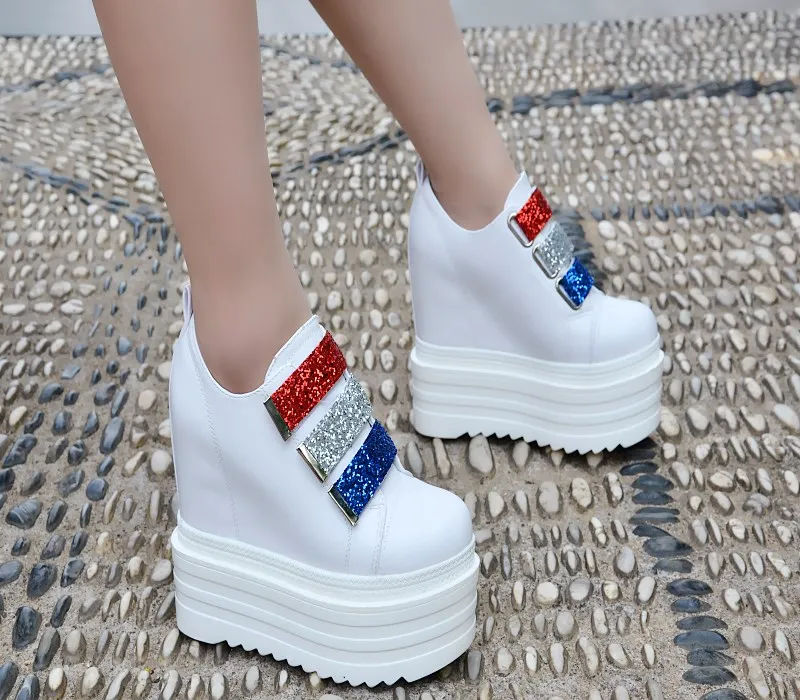 

13cm small white shoes increase in women's shoes spring new style leather Korean platform platform shoes casual