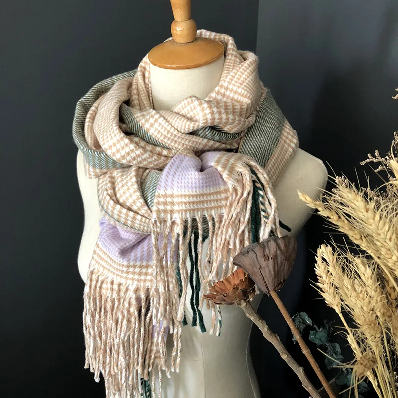 

New checked long Lady scarf for autumn and winter of 2019,Thickened Double-sided Cashmere Shawl Winter Korean Lady's Neck