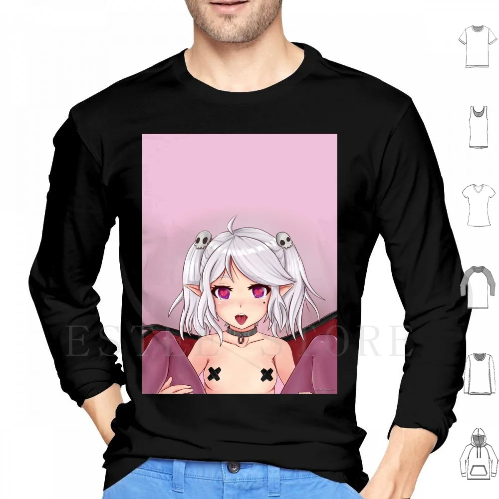 Rubia The Succubus Print Hoodie Long Sleeve Anime Original Character Lewd Demon Boobs