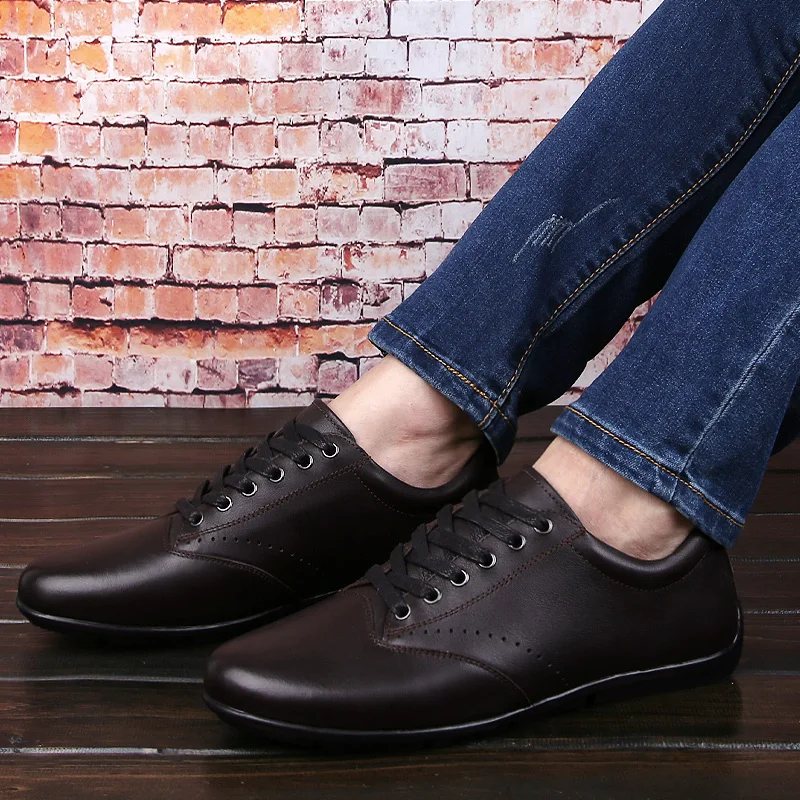 

genuine leather Men's Formal Dress business Shoes Slip-On Mature Low Retro Oxfords Shoes Round Toe spring Wedding Shoes