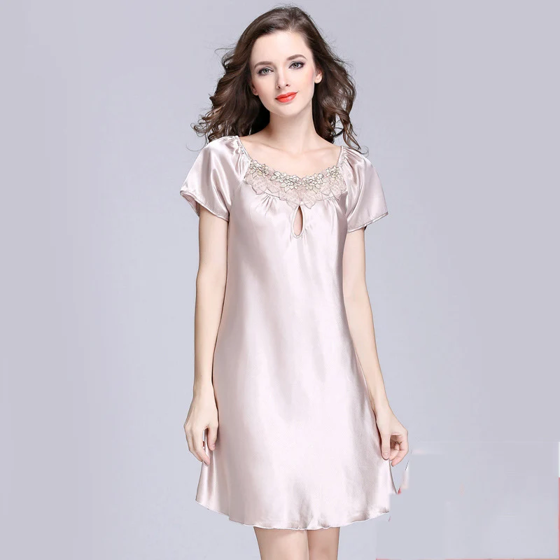

Women Nightdress Loose Faux Silk Ladies Nightgowns Summer Cool Comfortable Female Sleepwear Casual Homewear 2021 New MA50223