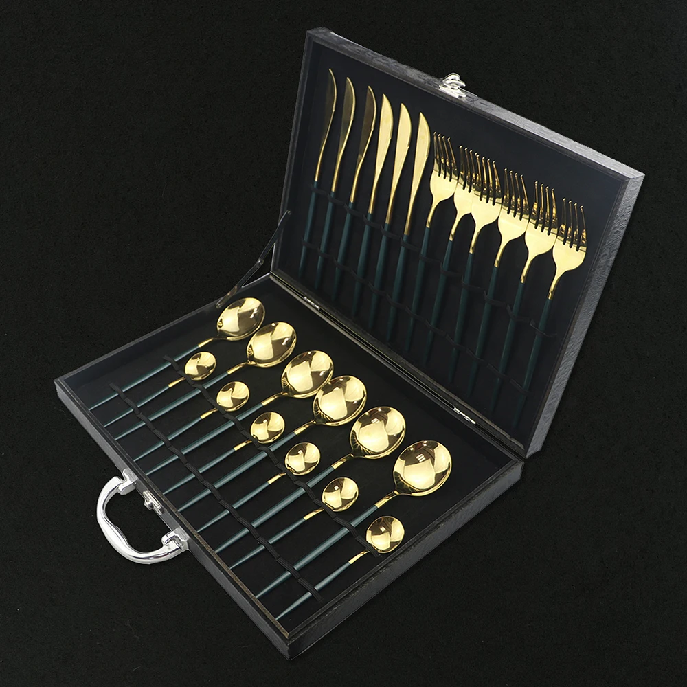 

24Pcs Colorful Dinnerware Set Stainless Steel Cutlery Set Kitchen Mirror Gold Tableware Set Knife Fork Spoon Dinner Set