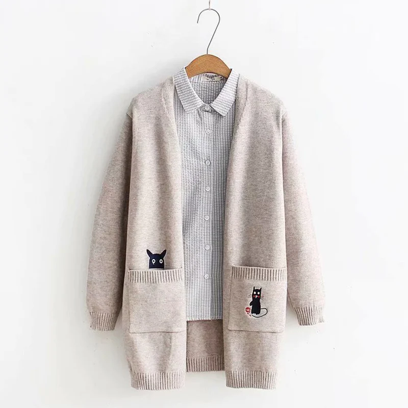 Свитер женский с вышивкой милый Свободный кардиган в японском стиле девушки из