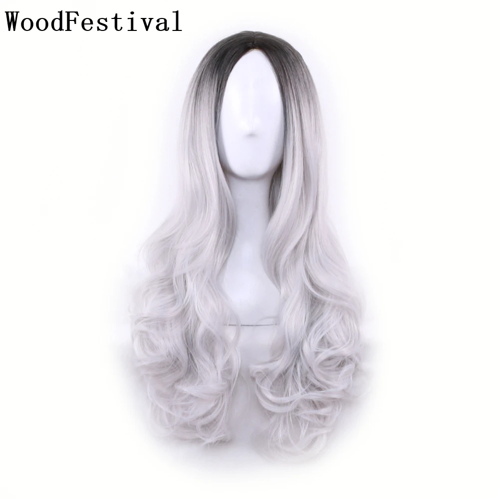 Волнистый синтетический парик WoodFestival фиолетовые длинные парики для косплея