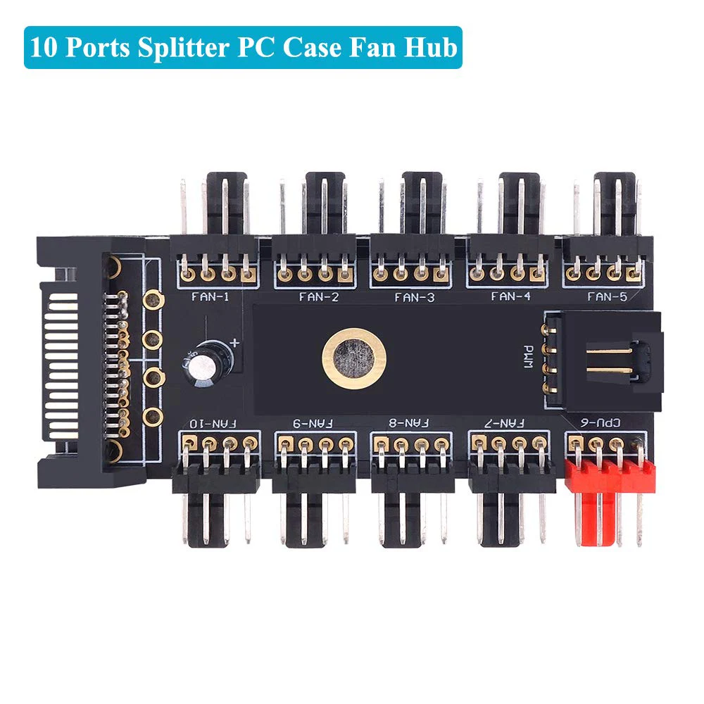 

4Pin Fan Hub Splitter 10 Interface Chassis Fan Speed Controller Adapter Socket 12V Power Supply Support 3Pin For Computer Case