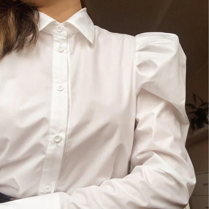 

Puff Sleeve Shirt Top Women's White Loose 2020 Autumn New Retro Long Sleeve Shirt Female Streetwear Fashion Spring Tops