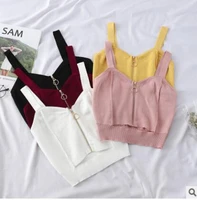 2021 women crop top club sexy zipper knitting camisole with hole female tank tops ladies sleeveless solid simple tops women