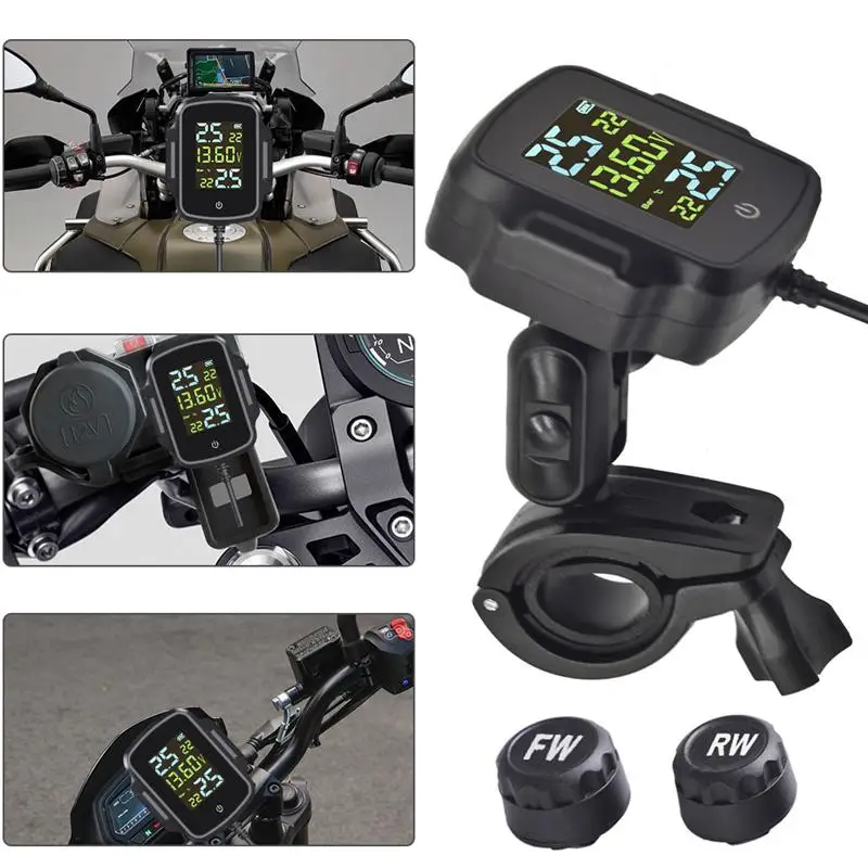 Motorcycle TPMS With QC 3.0 Fast Charging USB Output Motorbike Tire Pressure Monitoring System Tyre Temperature Alarm | Автомобили и