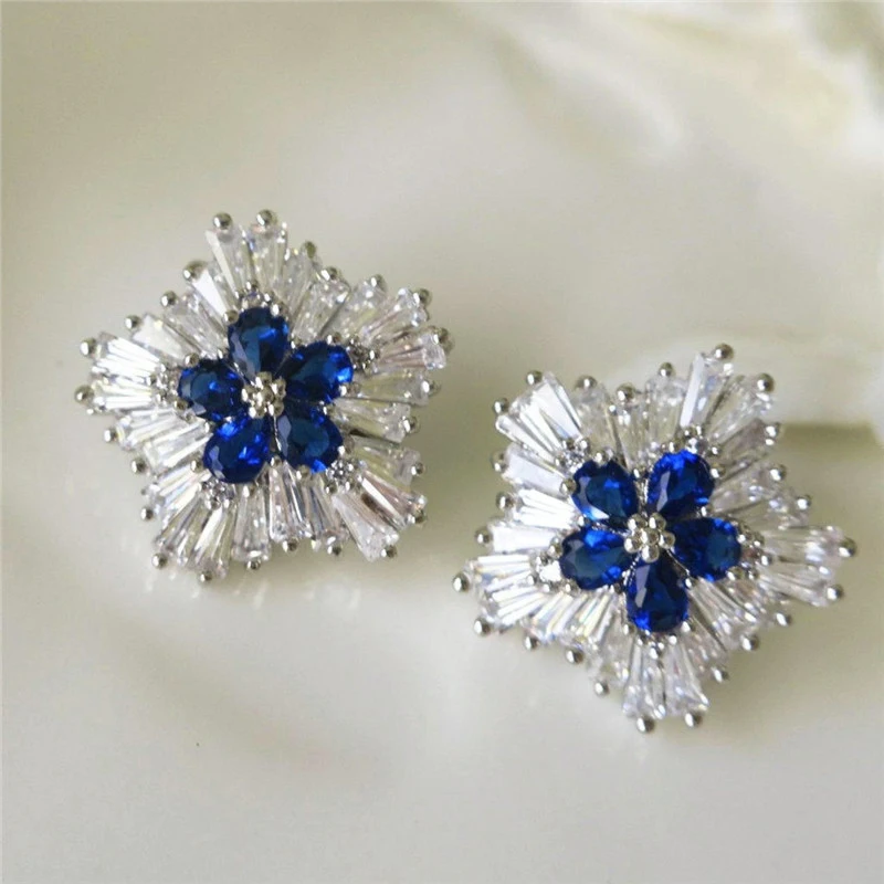 

Huitan Gorgeous Blue Cubic Zirconia Stud Earrings Engagement Wedding Party Accessories for Women Blue Earrings Fashion Jewelry