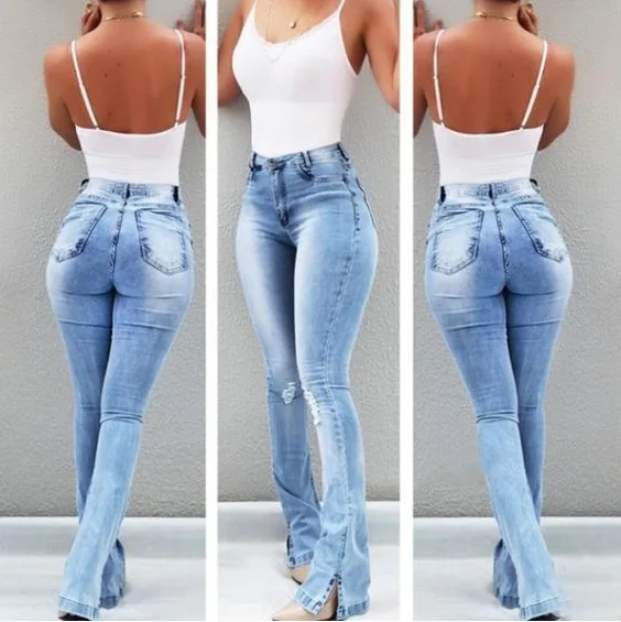 

Women Jeans Slim Fit Denim Pants Bell Bottom Straight High Waist Bootleg Jeans Stretch Female Flare Trouser Maxi Fashion