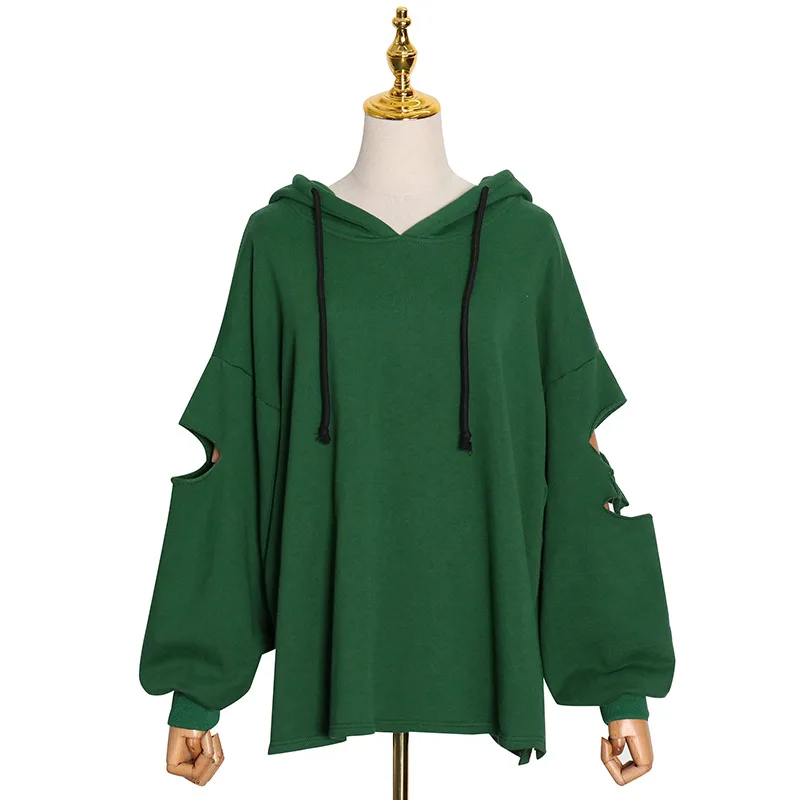 

Women's new fashion temperament casual hole hollow design hooded loose pullover sweater