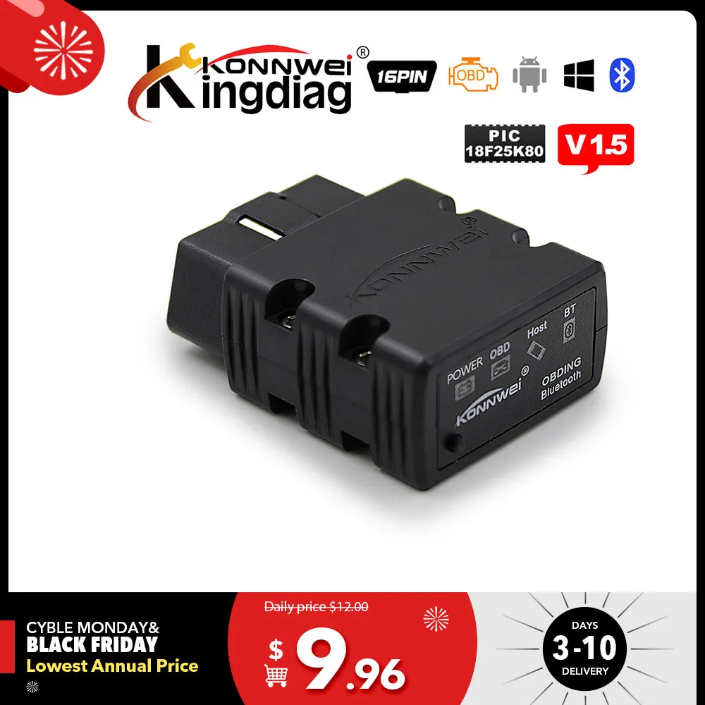 А+ качество Konnwei KW902 ELM327 Bluetooth 3,0 OBD2 CAN-BUS сканер работает на android/windows kw 902 ELM 327 адаптер BT