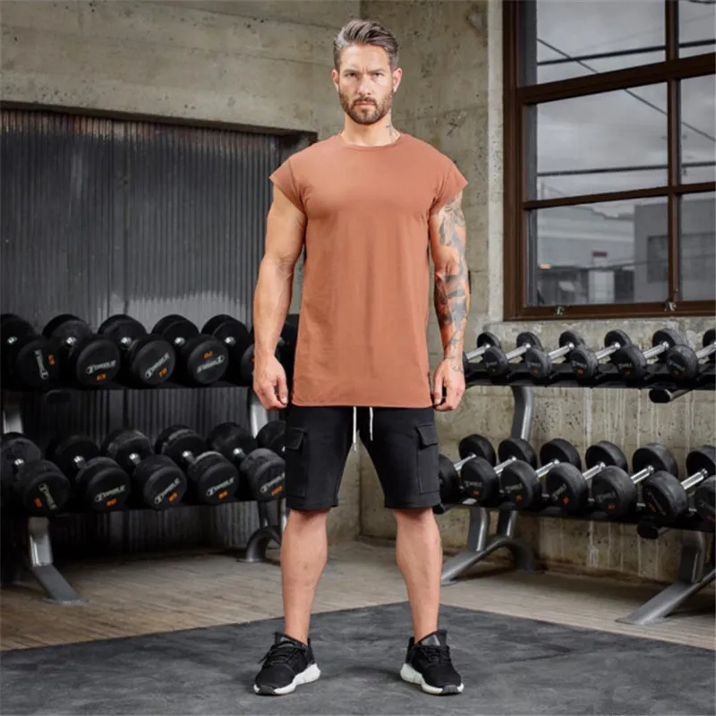 Футболка мужская для фитнеса хлопковая дышащая эластичная модная с коротким