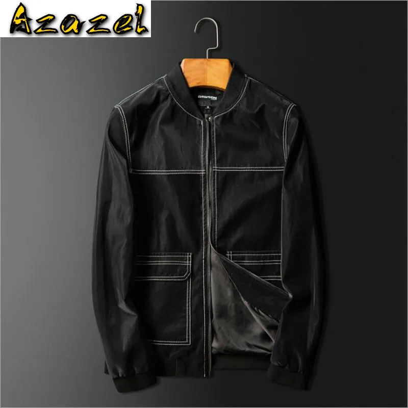 

Мужская бейсбольная куртка из ПУ кожи, с воротником-стойкой