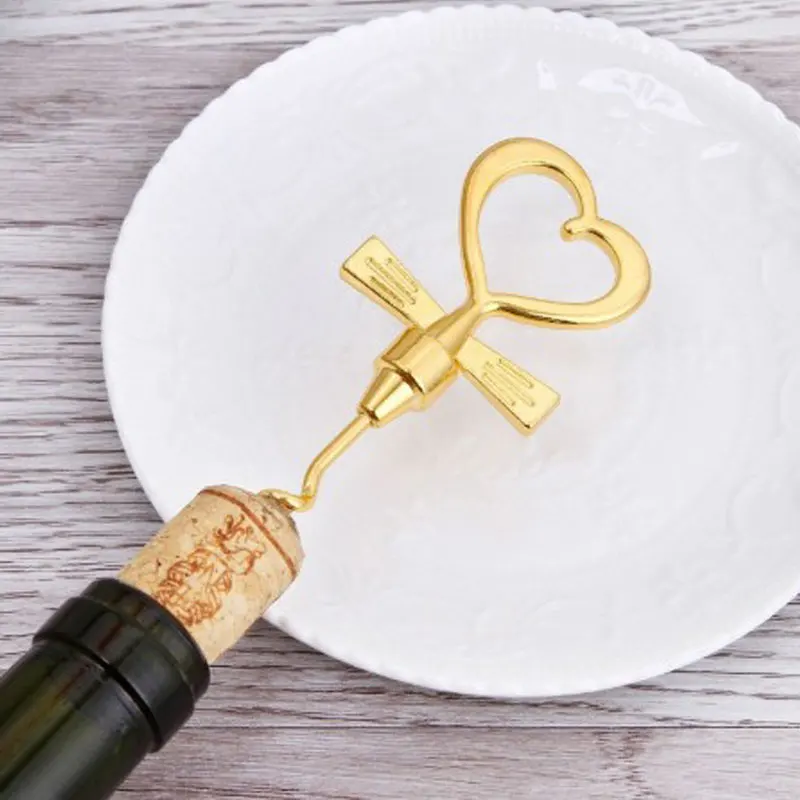 

10pcs/lot Gold Love Heart Red Wine Bottle Stopper Bottle Opener Wine Openers And Red Wine Plug Set For Wedding Favors Gift