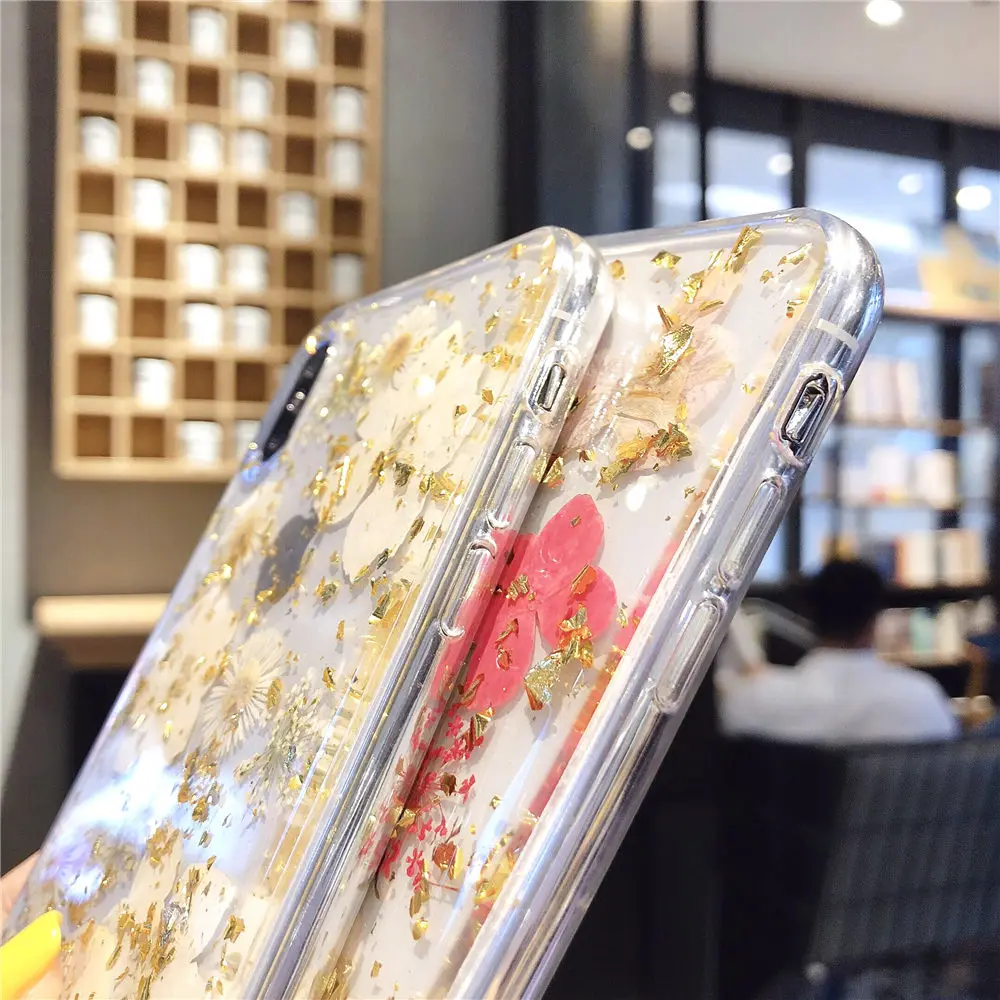 

Real Dried Flower Glitter Phone Cases For iPhone XR XS 12 Mini 11 Pro Max X SE 2020 8 7 6 6S Plus Case Silicone Handmade Cover