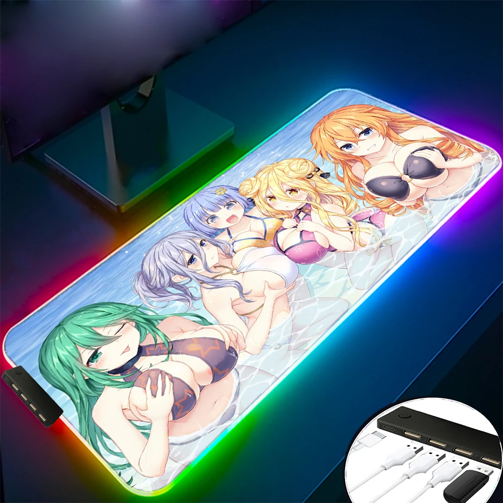 

New Product Large Mouse Pad Sexy Big Tits Sunshine Girl RGB Gaming Accessories 4-port USB Hub LED Laptop PC Gamer Keyboard Mat