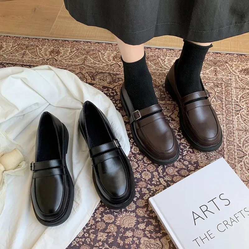 

Spring New Fashion Women Sneakers Leather Low Heel Shoes Non-slip Ladies Oxford Loafers Casual Slip on Round Toe Platform Shoes