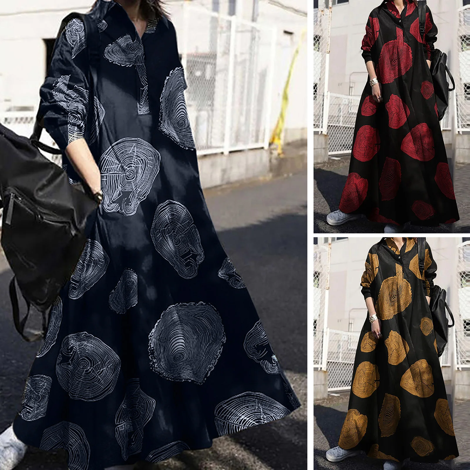 Женское повседневное свободное платье Anself однотонное длинное с длинным рукавом