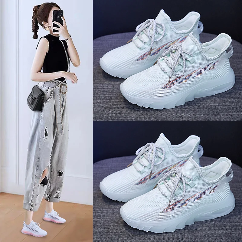

2021 summer new women's shoes casual white shoes breathable running sports shoes students flying woven coconut shoes