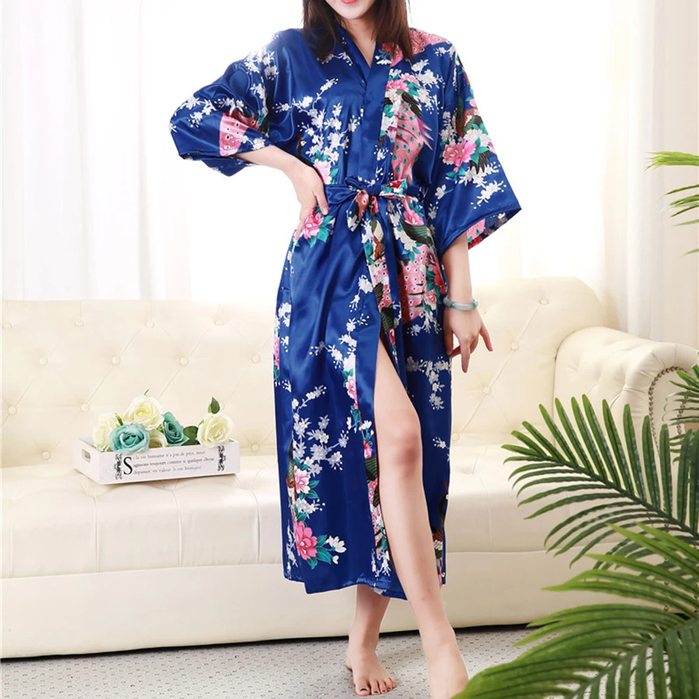 

1PC Women Long Robe Print Flower Peacock Kimono Bathrobe Gown Bride Bridesmaid Wedding Robes Sexy Sleepwear