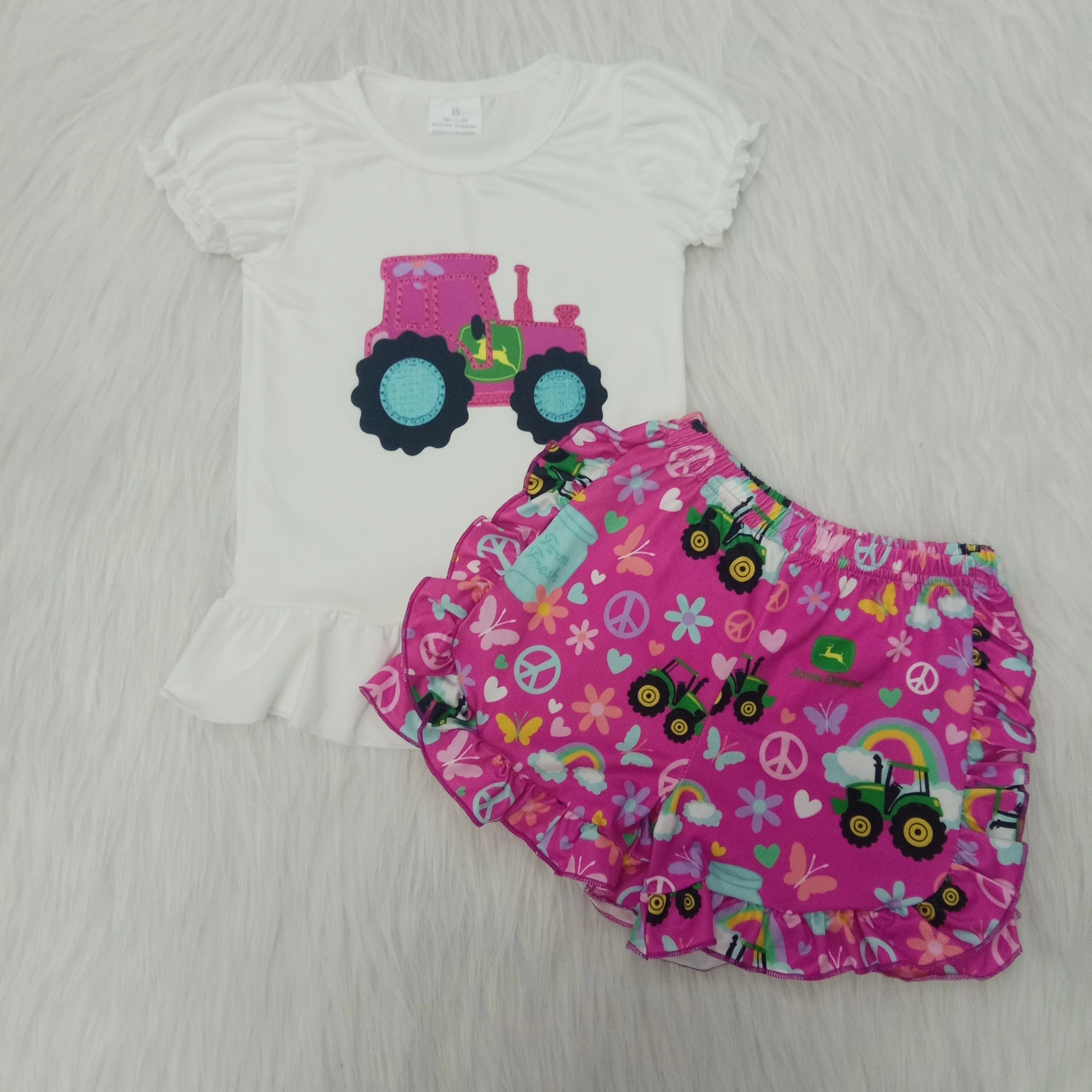 

2020 fashion baby girl outfit 2 pieces summer baby girl set clothes car top short pants toddler baby kid girl clothes set