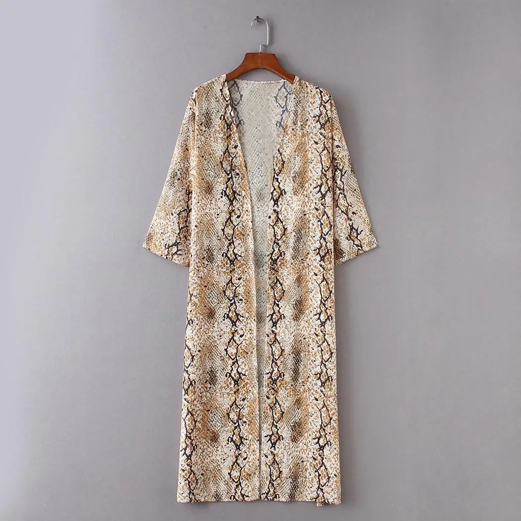 Женский 3/4 рукав пляжная одежда купальник бикини с рисунком длинный кардиган