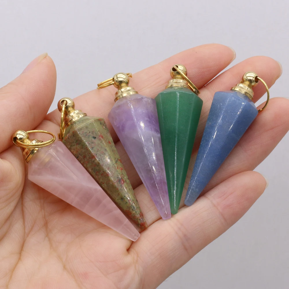 

Natural Stone Pendant Charms Long Conical Shape Perfume Bottle Necklace Pendant for DIY Jewelry Necklace Making 16x50mm