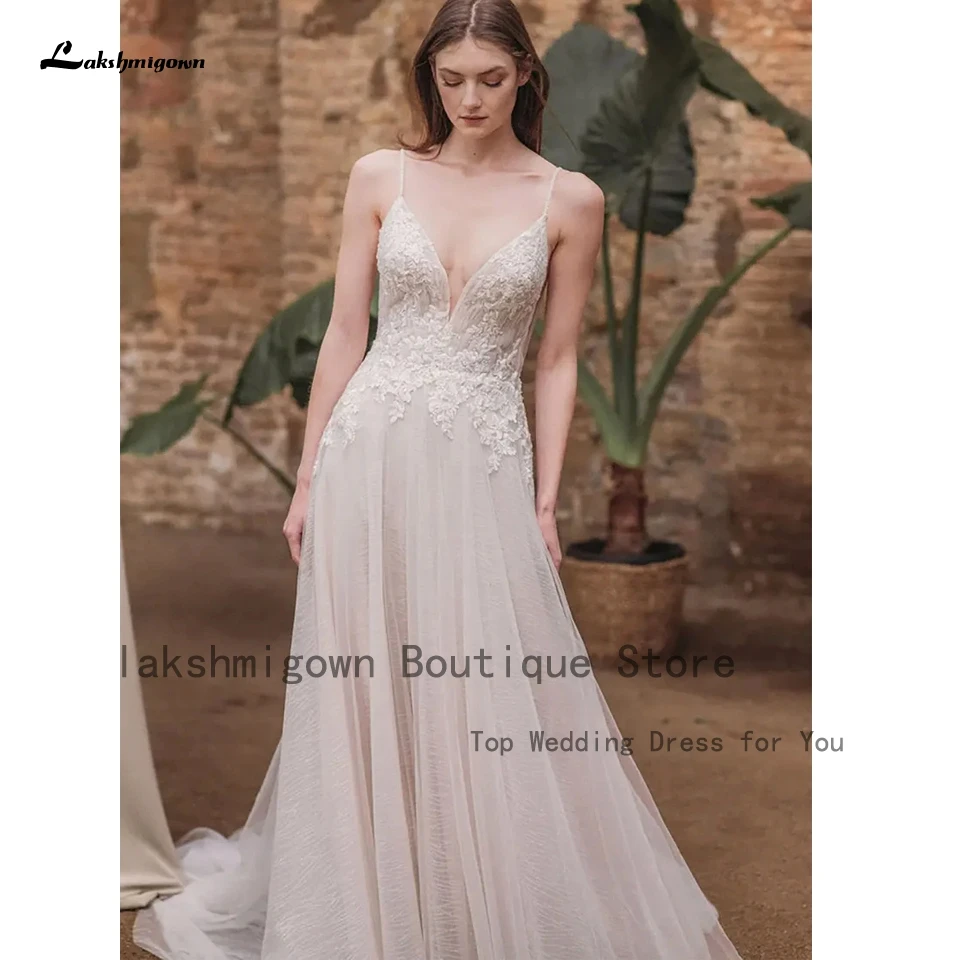 

Женское свадебное платье с блестками, Кружевная аппликация с блестками, пляжное платье невесты на бретелях-спагетти с открытой спиной, 2022