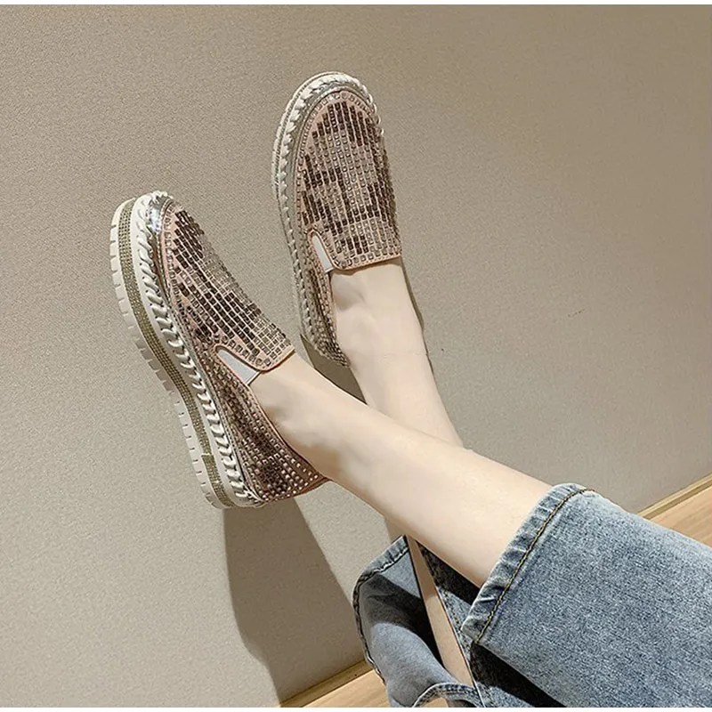 Женские лоферы женская осенняя обувь из флока с кристаллами женские туфли на