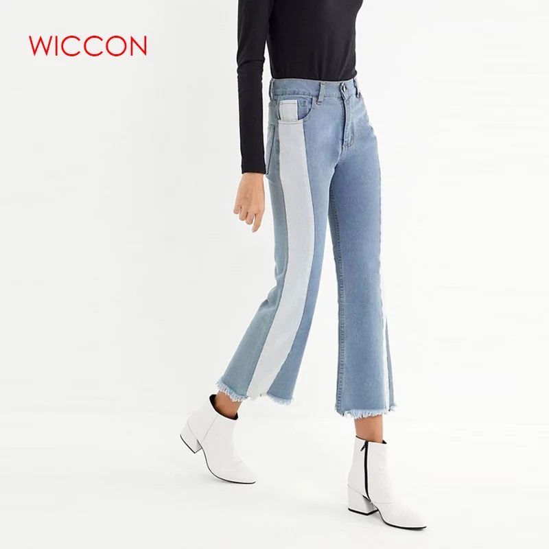 Для женщин уличная уличный Стиль джинсовые расклешенные брюки кисточкой