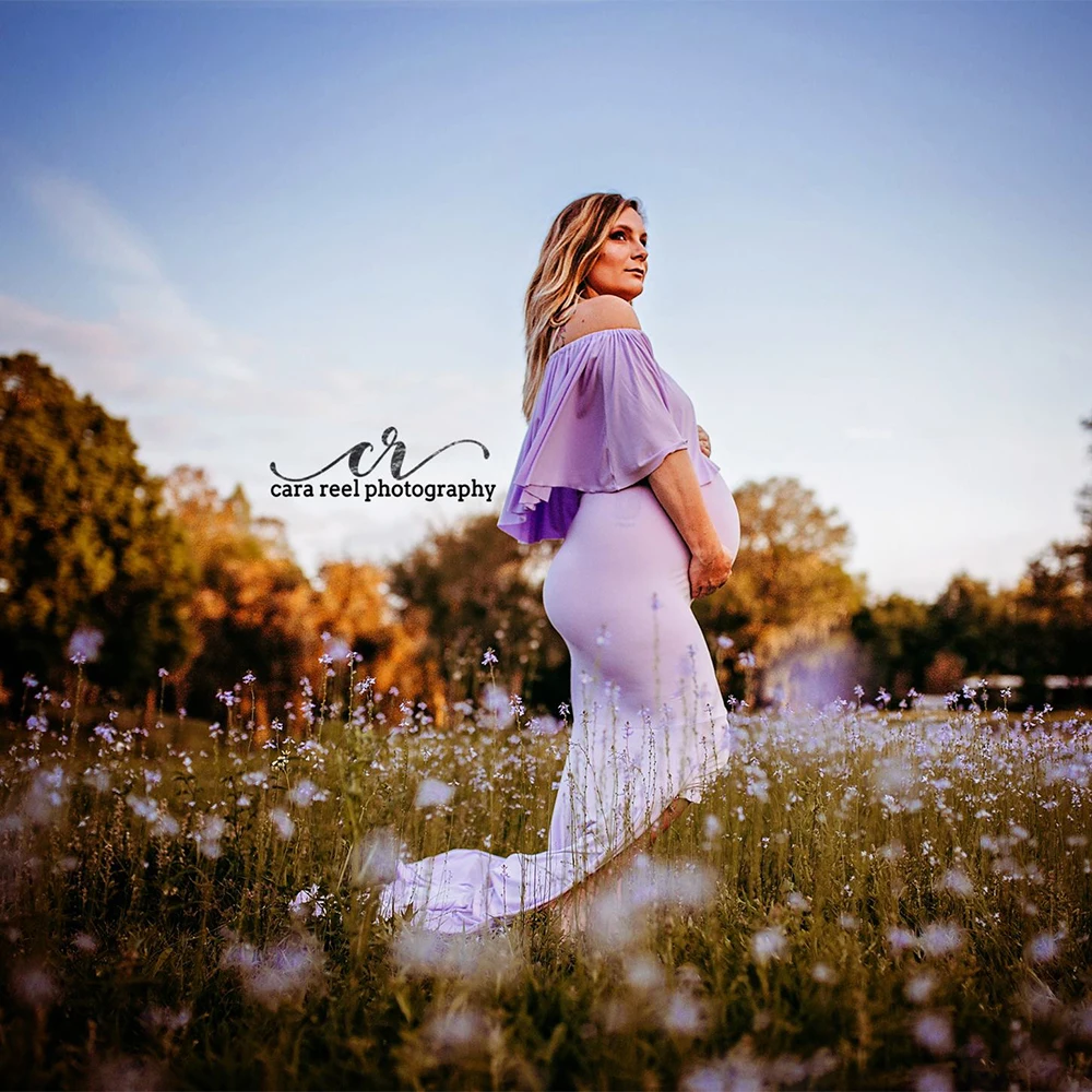 

Don&Judy Ruffle off shoulder Maternity Dress Photography Props Pregnancy Dress Photography For Photo Shoot Pregnant Maxi Gown