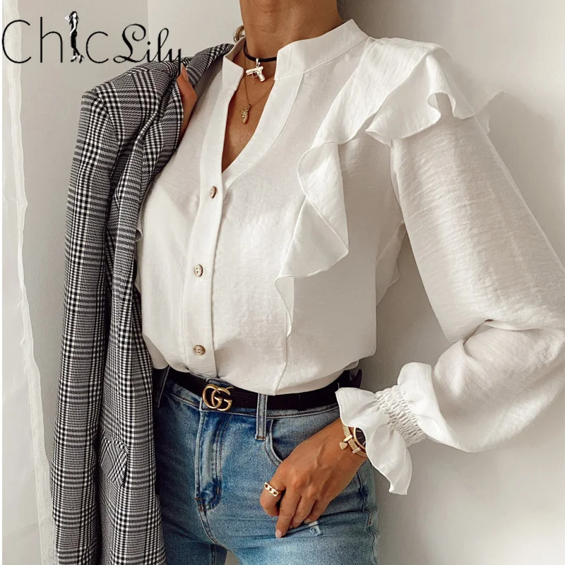 

Women V-Neck Button Blouse Long Sleeve Shirt Autumn Winter Long Sleeve Tops Elegant Office Women Button Blusas