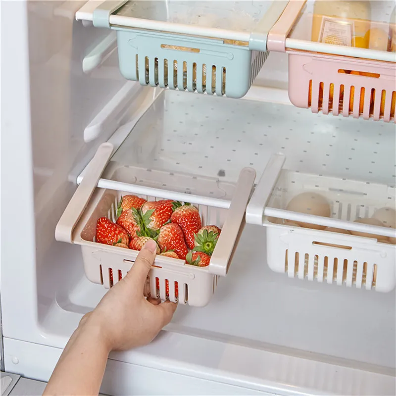 

Creative Adjustable Kitchen Fridge Storage Rack Home Organizer Food Container Refrigerator Drawer Storage Retractable Shelf