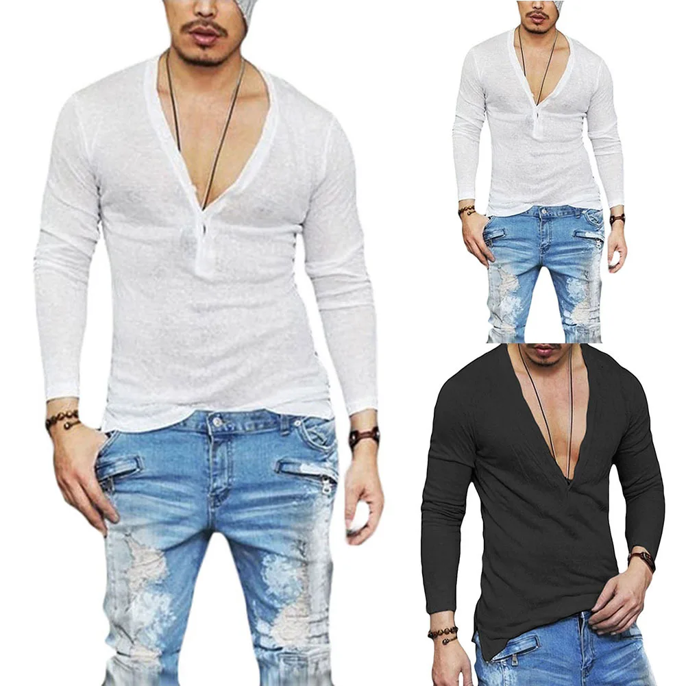 

2021 men's European and American new trend casual fashion pullover breathable T-shirt solid color sexy men's top