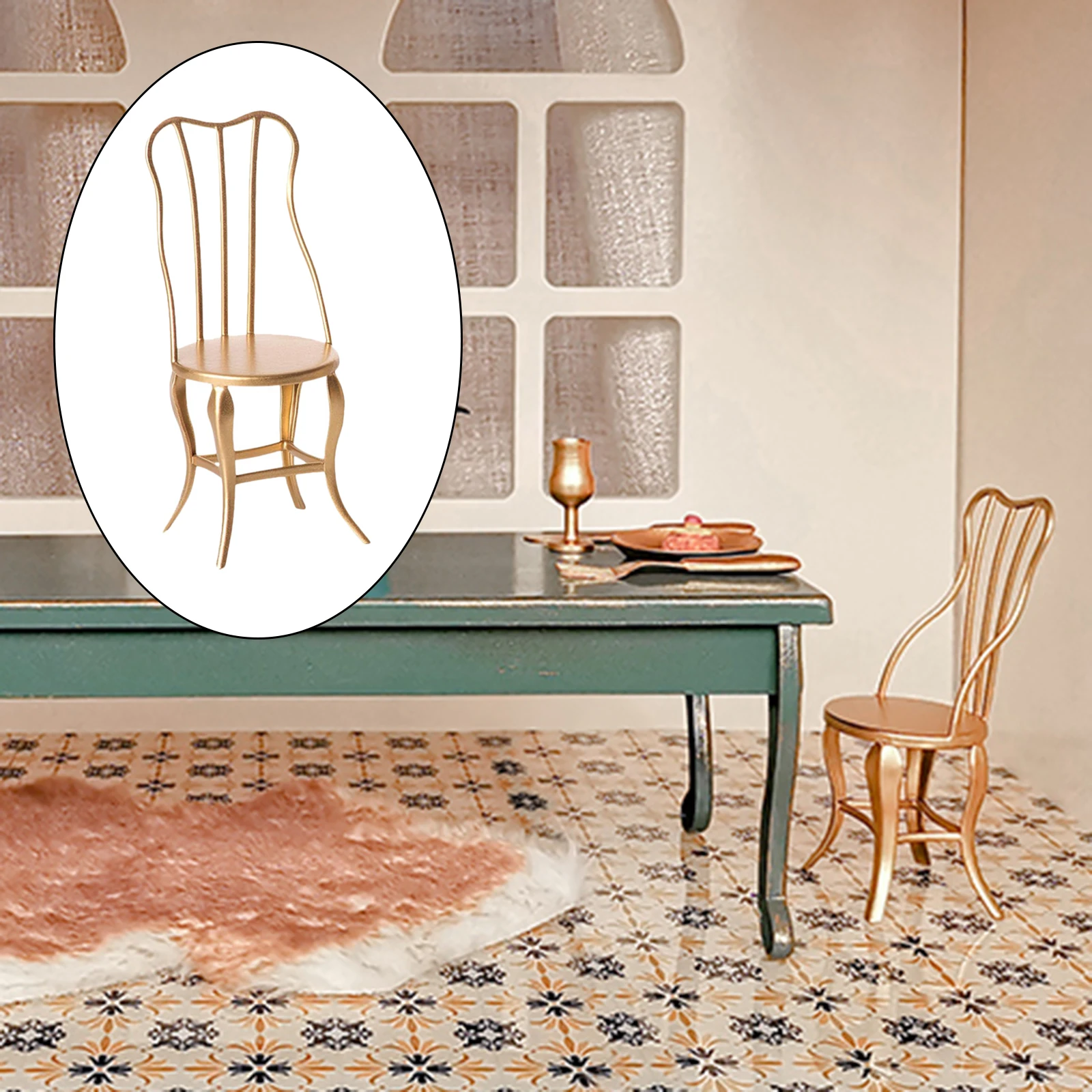 

Vintage 1/12 Metal Chair Simulation Model Baby Doll Living Room Decor