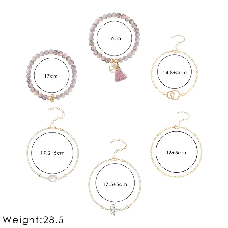 6 шт./компл. женский набор браслетов Boho Gem Shell черепаха бусинка-листок цепь кожаный многослойный браслет Шарм Леди золото ювелирные изделия подарок