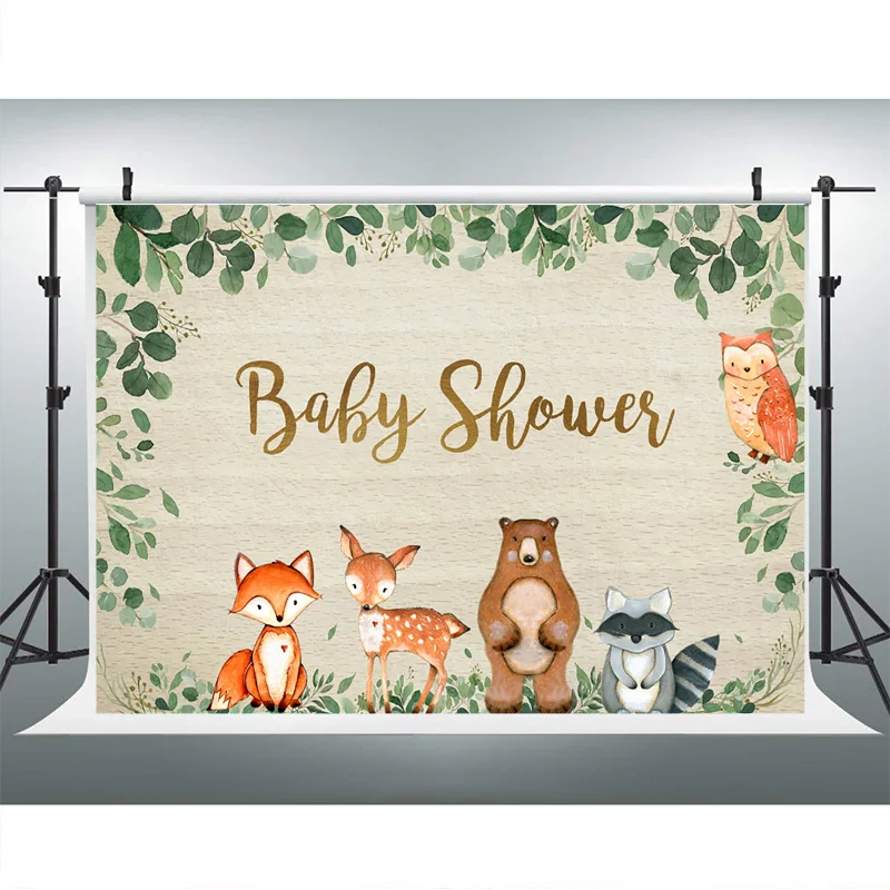 Woodland Baby Shower Backdrop Jungle Safari Photo Background Cute Animal Fox Flowers Photography Backdrops Dessert Table Decor |